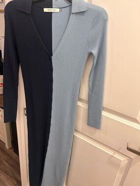 Mustard Seed Two-Tone Rib-Knit Button-Front Dress - Navy & Light Blue